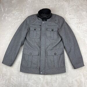 Guess Jacket Mens Small Gray Wool Blend Lined Military Field Style Preppy Coat
